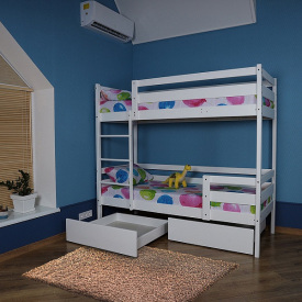 Двухъярусная кровать детская Babyson-6 белая 80x190 см деревянная