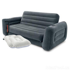 Флокированный диван трансформер 2 в 1 Intex 66552-2, 203 х 224 х 66 см, с подушками и ручным насосом Черный Кропивницкий
