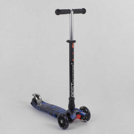 Самокат детский пластмассовый с алюминиевой трубкой руля + 4 колеса PU со светом Best Scooter MAXI Black/Blue (98428)