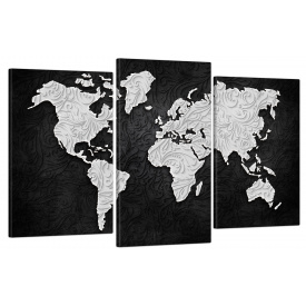Модульная картина Декор Карпаты в гостиную / спальню для интерьера Карта мира с черно-белым узором 53x100 см MK30238_E