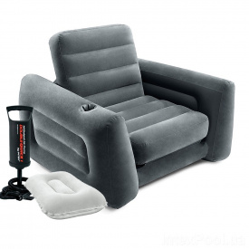 Надувное кресло Intex 66551-2, 224 х 117 х 66 см, с ручным насосом и подушкой , Черное (hub_nfybph)