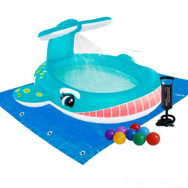 Дитячий надувний басейн Intex 57440-2 "Кіт", 201х196х91 см, з фонтаном, з кульками 10 шт, підстилкою, насосом (hub_covhhu)