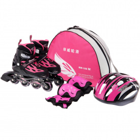 Набор роликовые коньки Banwei SK-180 BW-188 размер 35-38 + комплект защиты Черный-розовый