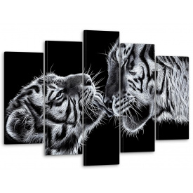 Модульная картина Декор Карпаты на стену для интерьера Черно-белые тигры 80x125 см MK50228