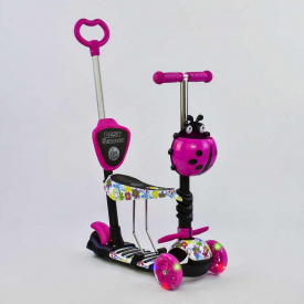 Детский самокат - трансформер 5в1 с подсветкой Best Scooter "Божья коровка" 62310 розовый