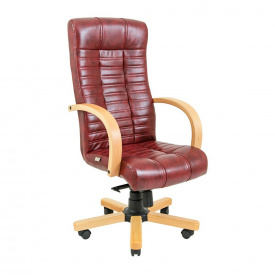 Офисное кресло руководителя Richman Atlant VIP Wood Бук M1 Tilt Натуральная Кожа Lux Италия Madras Бордовый