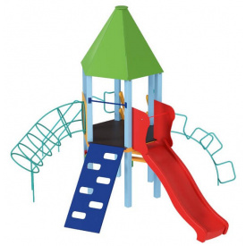 Детский игровой развивающий комплекс Башня с пластиковой горкой KDG 5,17 х 3,96 х 4,11м