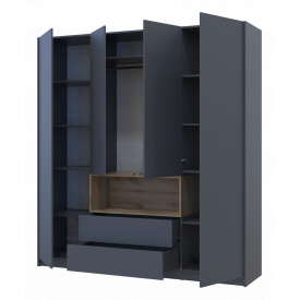 Четырехдверный шкаф для одежды с нишей Doros Дейл 220х206х52 см дсп графит