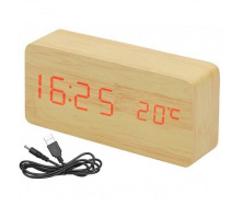 Настільний годинник Wooden Watch електронні світлодіодні з будильником USB 15см Жовто-червоні (VST-862-4)