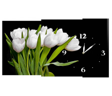 Настінний годинник на полотні Декор Карпати c246 Білі тюльпани (Dwww72696)