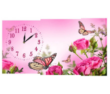 Настінний годинник на полотні Декор Карпати c786 Метелики на трояндах (pZhz88724)