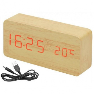 Настільний годинник Wooden Watch електронні світлодіодні з будильником USB 15см Жовто-червоні (VST-862-4)