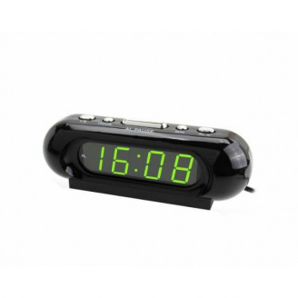 Електронний годинник VST цифровий настільний від мережі та батарей із зеленими цифрами будильник 17см Чорний (VST-716)