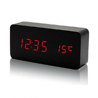 Настільний годинник ART-862 від мережі + батарейки годинник-будильник, дата, температура 16х8х5см Чорний-Червоний
