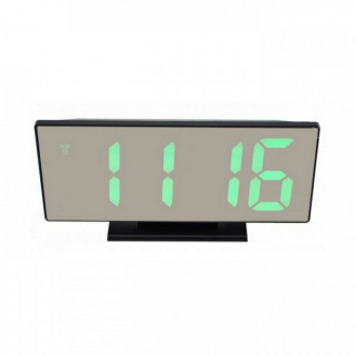 Годинник настільний UKC із дзеркальною поверхнею будильником від мережі та від батарейок із зеленим підсвічуванням 18.4см Чорний (DS3618L)