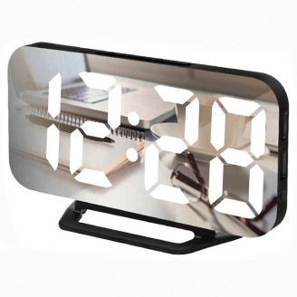 Настільний годинник Led дзеркальний світлодіодний з вбудованим будильником USB 15,8см Білий (DS-3625L)