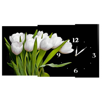 Настінний годинник на полотні Декор Карпати c246 Білі тюльпани (Dwww72696)