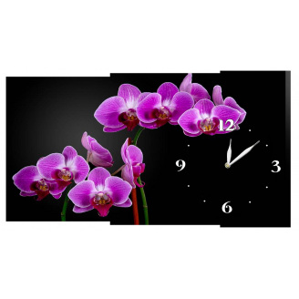 Настінний годинник на полотні Декор Карпати Орхідеї Чорний/Фіолетовий (KFiz97661)