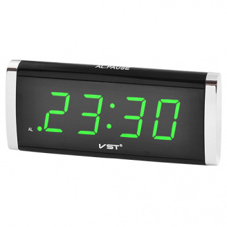 Настільний годинник VST мережевий з зеленим підсвічуванням 730 Black