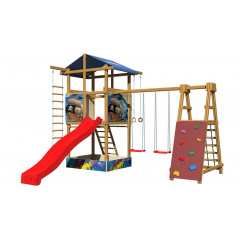 Детская площадка SportBaby-9 деревнная с горкой качелями Цумань