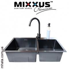 Кухонная мойка Mixxus SET 7843 D-220x1.0-PVD-BLACK (со смесителем, диспенсером, сушкой в комплекте) Запоріжжя