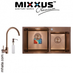 Кухонная мойка Mixxus SET 7843 D-220x1.0-PVD-BRONZE (со смесителем, диспенсером, сушкой в комплекте) Вознесенск