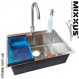 Кухонная мойка Mixxus SET 6045-200x1.0-SATIN (со смесителем, диспенсером, сушкой в комплекте)