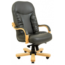 Офисное Кресло Руководителя Bufford Кожа Комбо Wood Lux Бук М2 AnyFix Черное