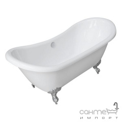 Акриловая ванна отдельностоящая Volle белая на серебрянных ножках с сифоном (12-22-314) Ровно