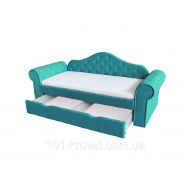 Ліжко диван Мелані з виїзним ящиком з захисним бортиком бірюзова