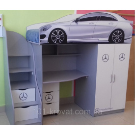 Кровать машина чердак машинка Мерседес со столом и шкафом