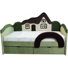 Детская кровать с бортиком Ribeka Домик + матрас Зеленый (09K078) Тячів