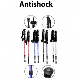 Antishock трость туристическая Серебристая 65-135 cм (пара) (ANSHK-RED-135) + дополнительная мягкая рукоятка