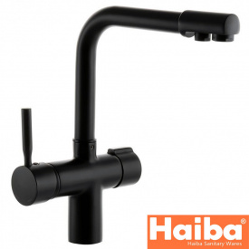 Змішувач для кухні Вухо HAIBA HANS 021 BLACK з додатковим краном під осмос чорний