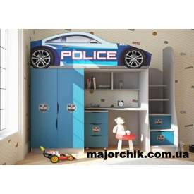 Кровать машина чердак машинка Полиция со столом и шкафом Police