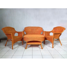 Комплект плетених меблів з натурального ротангу Лавеа софа, 2 крісла й кавовий столик світло-коричневий CRUZO (km50521)