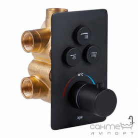 Змішувач-термостат для ванни/душа прихованого монтажу на три споживачі Q-tap Votice QTVOT6443T105NKB матовий чорний