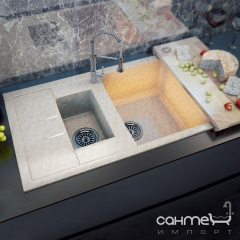 Кухонна мийка Moko Milano Granit Nebbia чаша праворуч Миргород