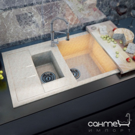 Кухонна мийка Moko Milano Granit Nebbia чаша праворуч