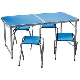 Раскладной туристический стол со стульями складной стол и 4 стула Easy Campi Синий+Мангал+Палатка 2 места синяя+Гамак мексиканский