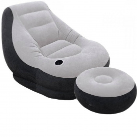 Надувное кресло Intex 68564 130 х 99 х 76 см пуфик 64 х 28 см Серый