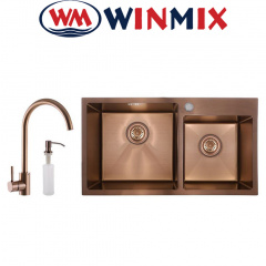 Кухонная мойка Winmix SET 7843 D-220x1.0-PVD-BRONZE (со смесителем, диспенсером) Суми