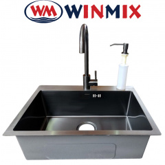 Кухонная мойка Winmix SET 6045-200x1.0-PVD-BLACK (со смесителем, диспенсером в комплекте) Тернополь