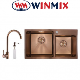 Кухонная мойка Winmix SET 7843 D-220x1.0-PVD-BRONZE (со смесителем, диспенсером)