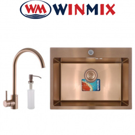 Кухонная мойка Winmix SET 6045-200x1.0-PVD-BRONZE (со смесителем, диспенсером, сушкой в комплекте)