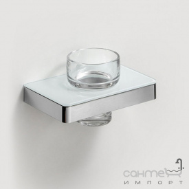 Подвесной стакан с держателем Liberta Glass Steel белое стекло/полированная нержавеющая сталь (хром)
