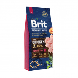 Сухой корм для щенков и молодых собак крупных пород Brit Premium Junior L со вкусом курицы 15 кг (8595602526437)