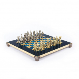 Шахматы Manopoulos Спартанские воины, латунь, в деревянном футляре 28 х 28 см 3.4 кг синий (S16BLU)