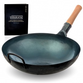 ВОК сковорода 36см (WOK) традиционный с круглым дном YOSUKATA, голубая углеродистая сталь, предзапущенный