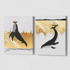 Модульная картина из двух частей Счастливые киты Malevich Store 123x80 см (MK21236) Івано-Франківськ